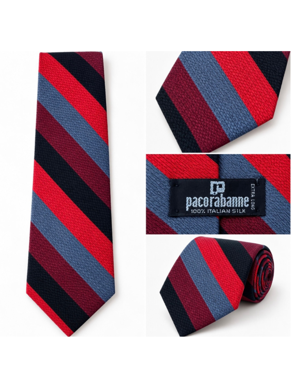 Men's Paco Rabanne Silk Tie Red Black Striped